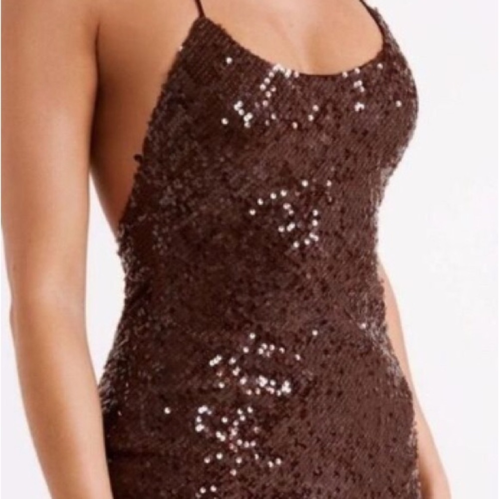 Meshki Brown Sequin Backless Dress